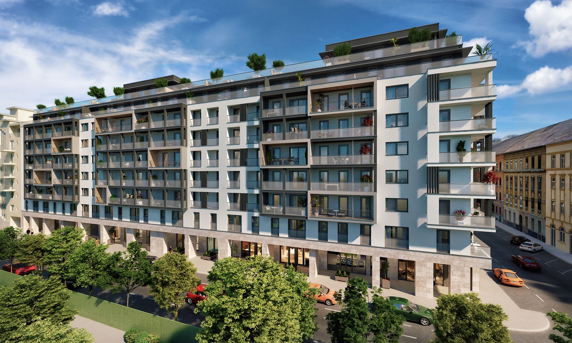 A Duna Terasz Premium 9 emeletes, déli irány felé tájolt „U” alakú épület, melynek jellegzetessége, hogy az épületszárnyak vége lépcsőzetes teraszokban végződik.